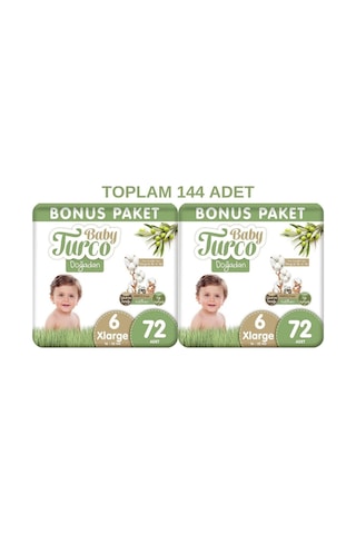 Baby Turco Doğadan Bonus Paket Bebek Bezi 6 Beden 72x2 144 Adet 6 Numara