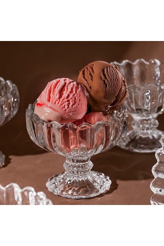 Porsima Mimoza Cam Kase Puding Tatlı Ve Dondurma Kasesi 6'lı Kase Çerez Seti Şeffaf