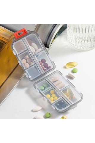 Likeable Çift Katmanlı Taşınabilir Hap Kutusu Şeffaf 10 Bölmeli Mühürlü Ilaç Saklama Kutusu-gri