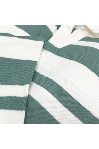 Fazra Polo Yaka Çizgili Triko Kazak 2025 Açık Yeşil