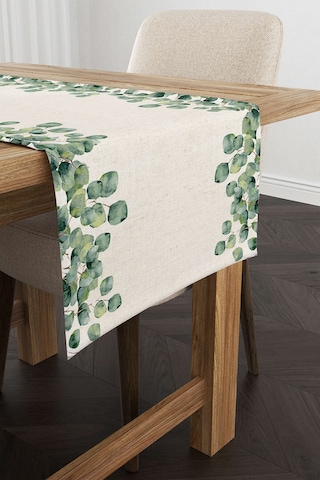 Yeşil Krem Okaliptus Desenli Dijital Baskılı Runner Cgh1102 Rn