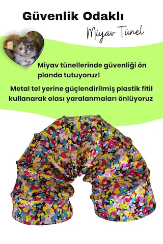 Miyav Kalp Desenli Katlanabilir Uzun Kedi Tüneli 125 CM