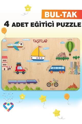 Ahşap Türkçe 4 Lü Set Eğitici-öğretici Yapboz