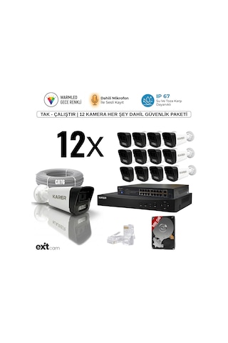 12'li Ip-5mp-poeli-sesli -gece Renkli- Su Geçirmez- Full Hd-500gb-güvenlik Kamera Seti