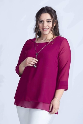 Moda Berray 1934 Kolyeli Şifon Büyük Beden Şık Bluz Violet Violet
