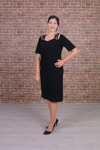 Nidya Moda Büyük Beden Siyah Abiye Elbise-4155S Kadın Siyah