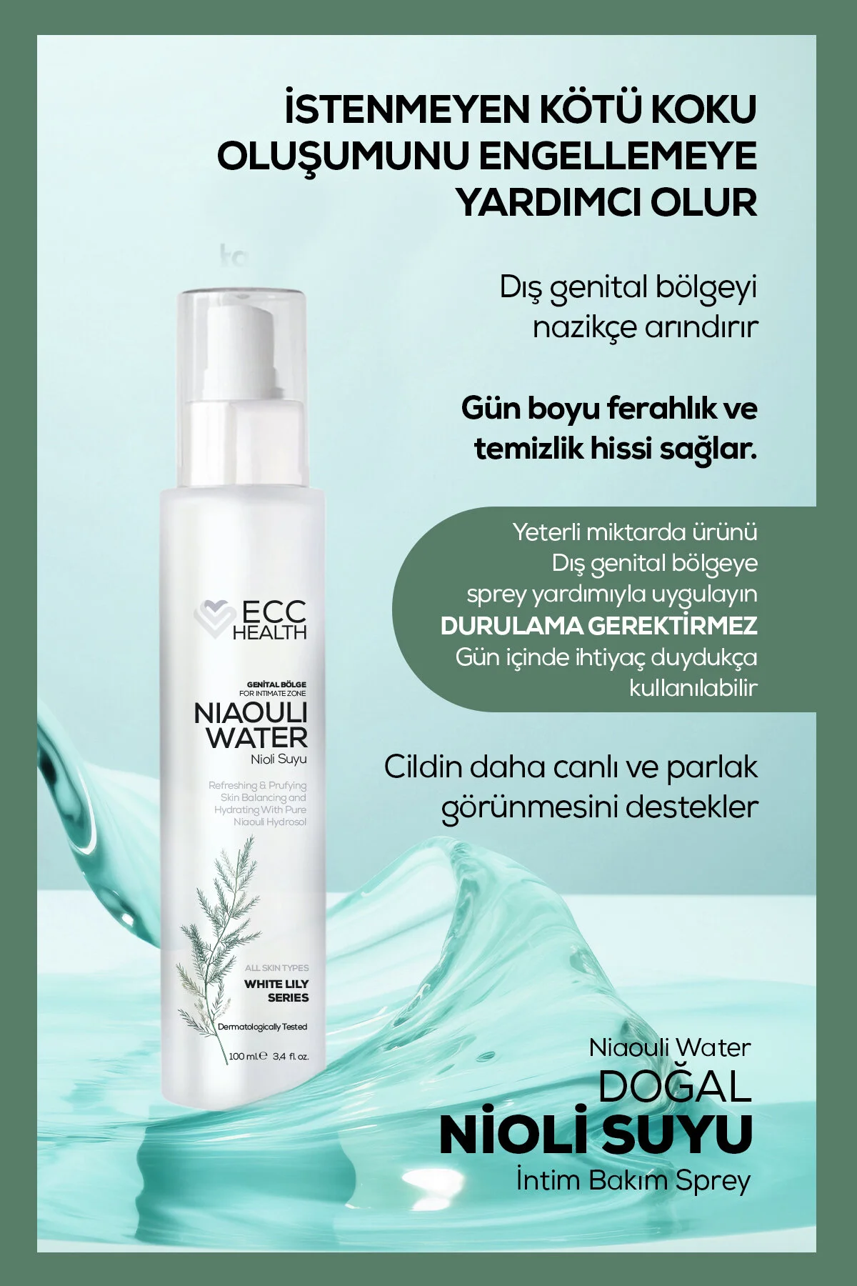 Genital Bölge Koku Giderici, İntim Bakım Spreyi %100 Saf Nioli Suyu 100 Ml