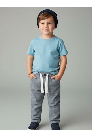 Zekids Erkek Çocuk Çizgili İnce Keten Pantolon-16809 Lacivert