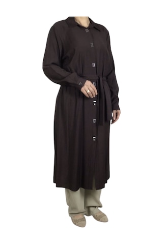 Kadın Önü Çıtçıtlı Beli Kuşaklı Tunik Kahverengi