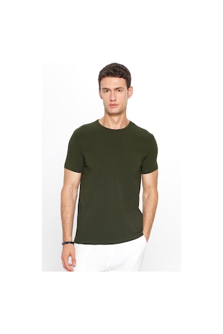 Tudors Erkek Slim Fit Dar Kesim Pamuklu Yumuşak Dokulu Esnek Kumaş Düz Basic Haki Bisiklet Yaka Tişört-31553-haki Haki