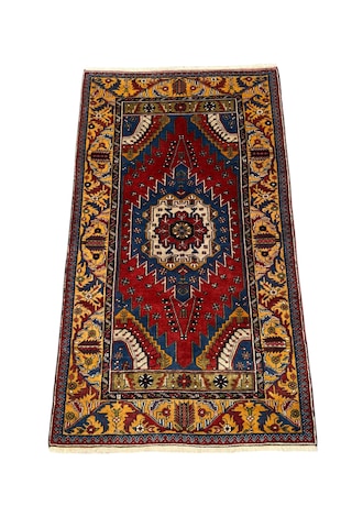 El Dokuması Eski Yaşlı Yahyalı Halısı 128x230 Kök Boyası Renkli %100 Yün Halı Kırmızı