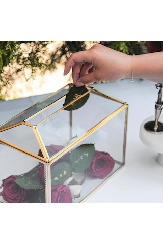 26x19x15cm Pirinç Gold Geometrik Kapaklı Teraryum Prizma Cam Fanus Kart Kutusu Yapımı Dekoratif