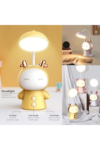 Mor Karikatür Usb Şarj Edilebilir Masa Lambası Çift Işıklı Led Lamba Öğrenci Çocuk Odası Okuma Masası Lambası Gece Lambası