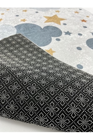 Kaymaz Tabanlı Ince Yıkanabilir Çocuk Halısı Yıldız Bulut Çok Renkli