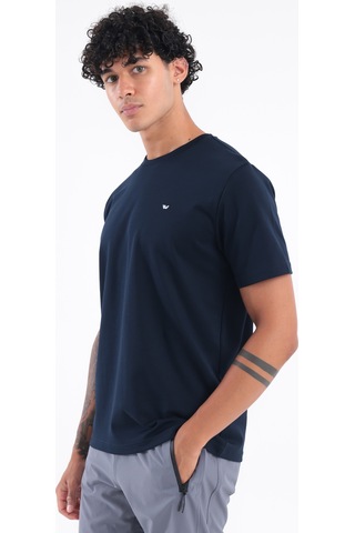 Rowinger Modal İnterlock Kumaş Minimal Logolu Bisiklet Yaka Erkek Spor T-shirt Navyblue