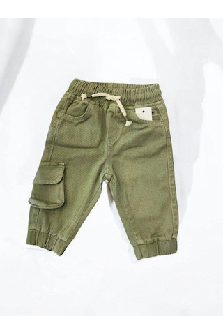 Erkek Bebek Kargo Cepli Beli Paçası Lastikli Dokuma Pantolon-14877 Yeşil