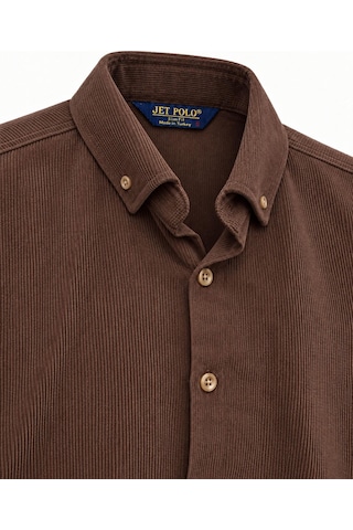 Classics Men Jet Polo Uzun Kol Slim Fit Erkek Kadife Gömlek - 7779 Kahverengi