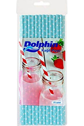 Kağıt Pipet Mavi Puantiyeli 25"li