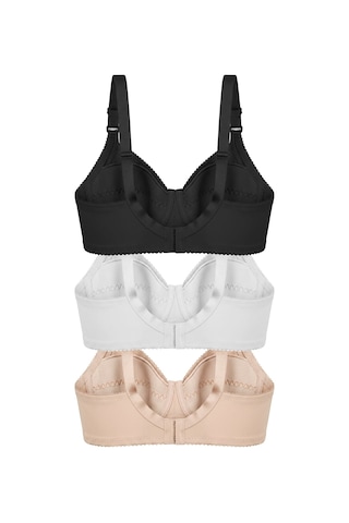 Cottonill Bra - Novia Büyük Beden Micro Balenli Minimizer Ayarlanabilir Askılı Kadın Sütyen 3'lü Paket-2 Çok Renkli