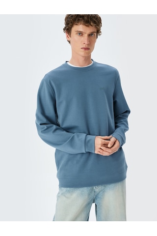 Koton Bisiklet Yaka Basic Pamuk Karışımlı Minimal Baskılı Sweatshirt Mavi 5sam70004mk Mavi