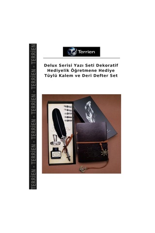Delux Serisi Yazı Seti Dekoratif Hediyelik Öğretmene Hediye Tüylü Kalem Ve Deri Defter Set Çok Renkli