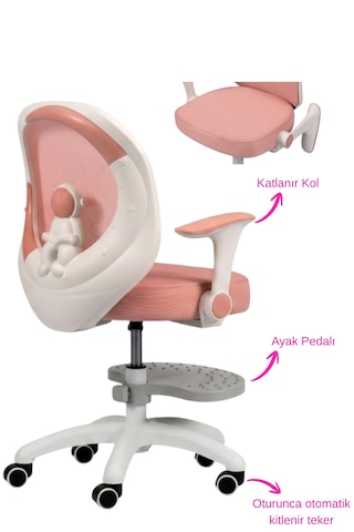 Drift Luna Çocuk Çalışma Sandalyesi Ayak Pedallı Pembe