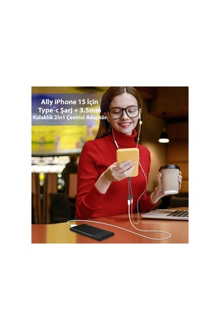 Ally Apple Uyumlu iPhone 15 İçin Type-c Şarj + 3.5mm Kulaklık 2in1 Çevirici Adaptör- 5775 - Karbul8927-1 Siyah