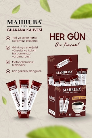 Mahbuba Guarana Özlü Premium Detox Form Diyet Kahve Gün Boyu Enerji 1 Aylık - 30 Kullanım Net 60 Diğer