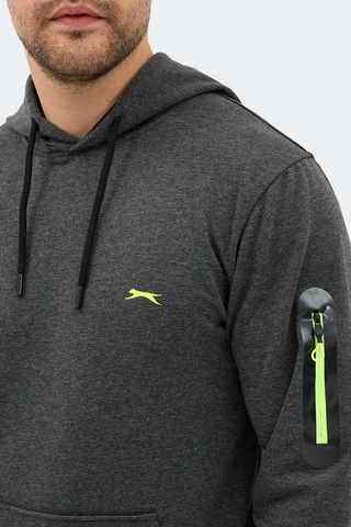 Slazenger Ozzy In Erkek Kanguru Cepli Kapüşonlu Koyu Gri Sweatshırt Koyu Gri