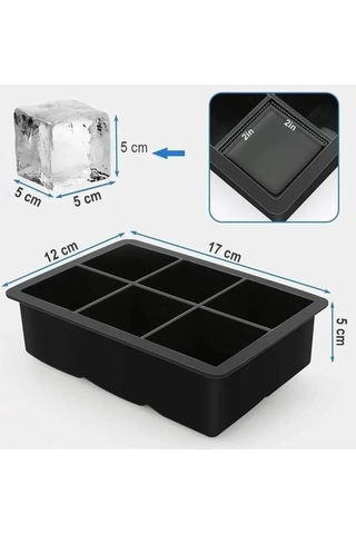 Mithra Life 6 Lı Büyük Boy Kare Silikon Buz Kalıbı Mıt1073 Gri - Siyah