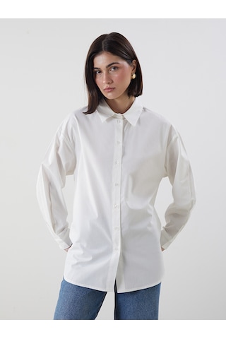 Lcw Modest Ekru Askılı Cüzdan Detaylı Oversize Kadın Gömlek Tunik