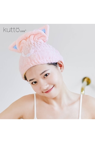 Geeksen Kedi Kulaklı Pembe Kordel Kuru Saç Şapka Çocuklar İçin Kaliteli Süper Emici Banyo Kaski Toptan Satış