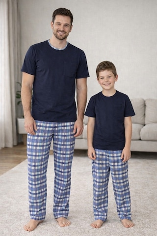 Rindahomewear Lacivert Kısa Kol Baba-oğul Cepli Pijama Takım Lacivert-80500