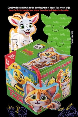 Sims Puzzle Bebekler İçin İlk Puzzle Yapboz Baby Çiftlik - 1 Yaş Üstü Montessori Eğitici Oyuncak Çiftlik
