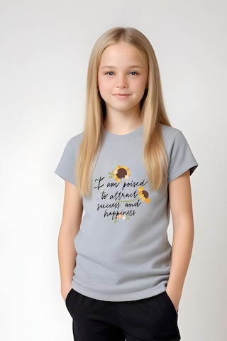 I Am Poised Baskılı Kız Çocuk Tişört Ve Eşofman Alt-üst Takım Gri