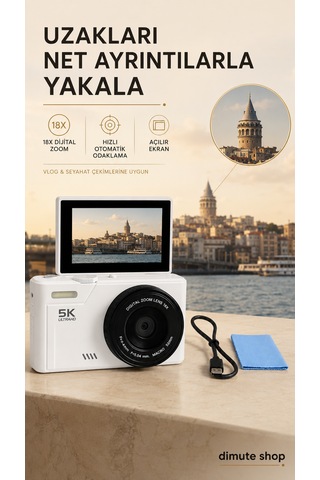 5k Uhd 75 Mp Dijital Kamera 18x Zoom Retro Tasarım Seyahat & Vlog Fotoğrafçılığı Beyaz