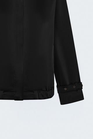 Sateen Saten Bomber Ceket - Siyah-137970