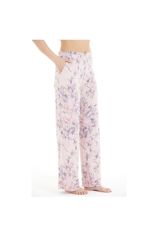Lılac Kadın Çiçek Desenli %100 Viskon Pijama Altı Pantolon Pudra Pembe Pudra Pembe