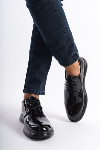 Mubiano Mbrgn88-s Siyah Erkek Rugan Bağcıklı Loafer Siyah