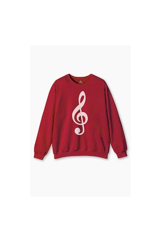 Sol Anahtarı Müzik Nota Es Gitar Saz Bağlama Baskılı Sweat Kırmızı Sweatshirt Kırmızı