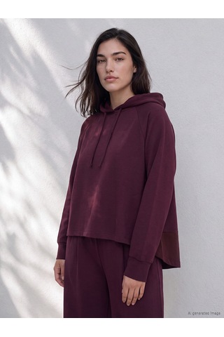 Lcw Petite Bordo Bağcıklı Soft Touch Kadın Hoodie