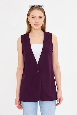 Armonika Kadın Mor V Yaka Tek Düğmeli Oversize Desenli Yelek Arm-25k001110