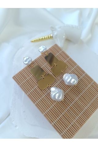 Pullu İncili Küpe Altın