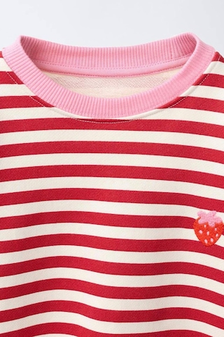 Minigimin Cicileri Çizgili Çilek Nakışlı Oversize Kız Çocuk Sweatshirt - Kırmızı