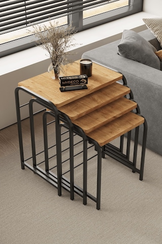 Defne 4' Lü Zigon Sehpa Siyah Ayak Atlantik Çam 18 Mm Mdf Siyah - Atlantik Çam