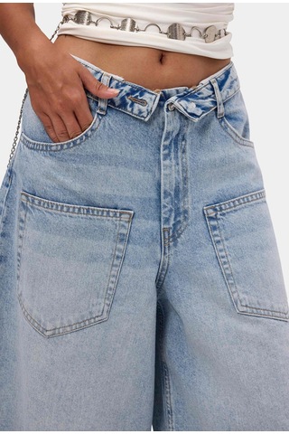 Itsbasic Kadın Mavi 4s6-3 Süper Baggy Fit Kemer Detaylı Maxi Boy Denim Jort