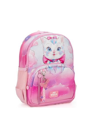 Me Team Kedi Baskılı Dört Bölmeli Kız Çocuk Okul Çantası Pembe