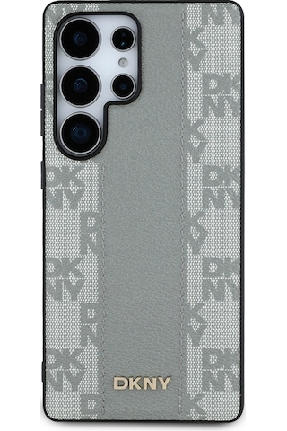 Galaxy Uyumlu S25 Ultra Kılıf Dkny Lisanslı M-safe Şarj Özellikli 3d Yazılı Checkered Pattern Kapak Bej