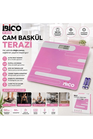 Dijital - Pilli Renkli Cam Banyo Baskül Terazi Tartı Lcd Ekran 180kg/50gr 26x26cm İ11-024 5580