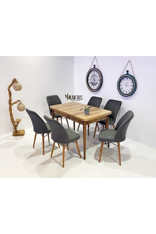6 Kişilik Açılır Masa Sandalye Takımı Mutfak Masası Takımı Salon Masası Yemek Masası Masa Takımı Gri